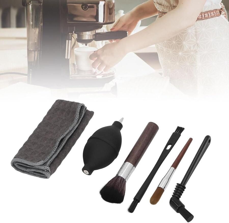 Koffiemachine Borstelset Reinigingsset Koffiezetapparaat Koffieapparatuur Onderhouden Compleet met Luchtblazer 20 x 15 x 4 cm Houtkleur