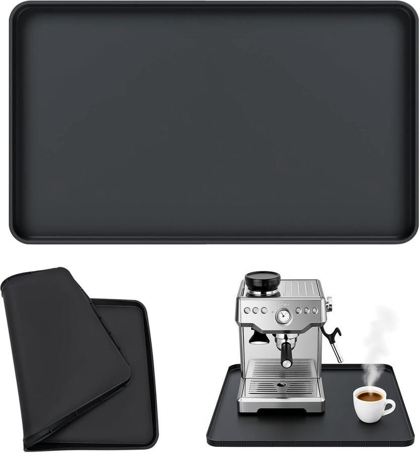 Koffiemachine mat 45 7 x 28 cm siliconen koffiemat met verhoogde randen anti-slip accessoires voor automatische koffiemachines keuken werkblad beschermer (zwart)
