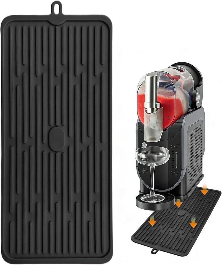 Koffiezetapparaat Onderlegger Mat Koffiebar Aanrecht Beschermen Anti-Slip Siliconen 47x20 cm Zwart