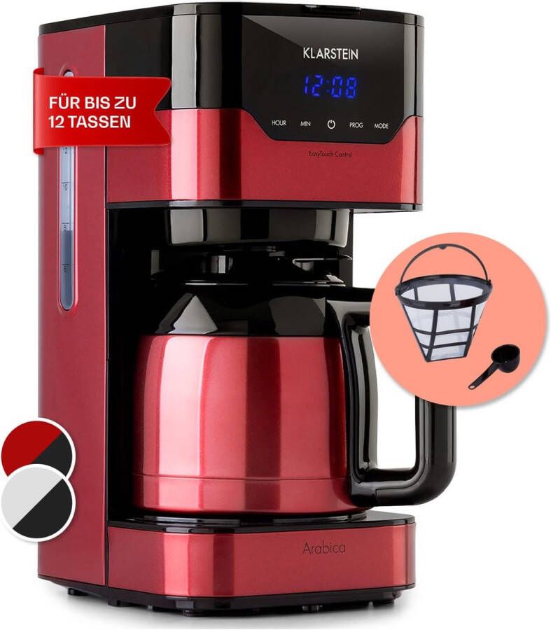 Koffiemachine met filter 800 watt EasyTouch Control 1 2 liter tot 12 kopjes inclusief permanent filter rood zwart