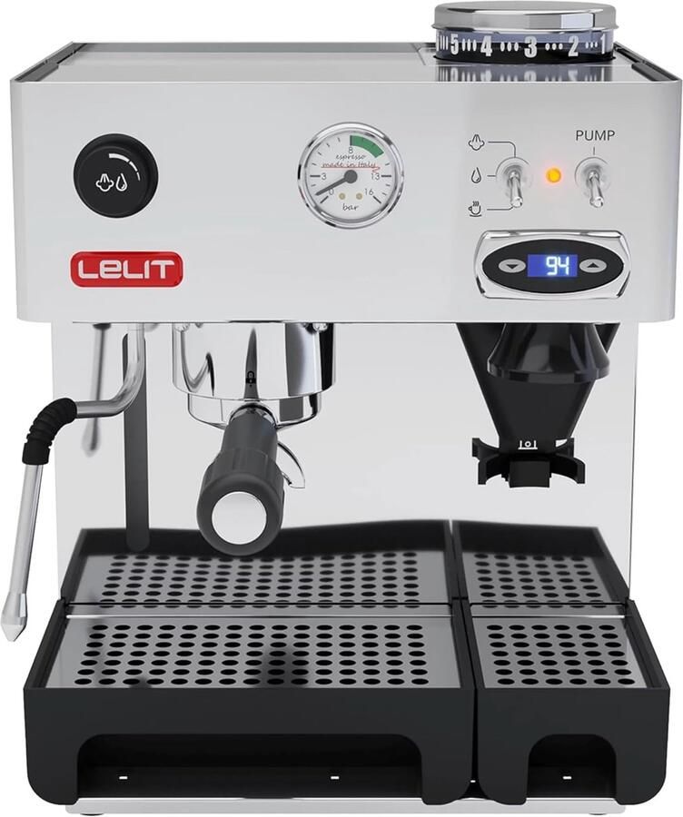 Koffiemachine met Melkopschuimer Ingebouwde Koffiemolen & PID Temperatuurregeling Gepolijst Roestvrij Staal