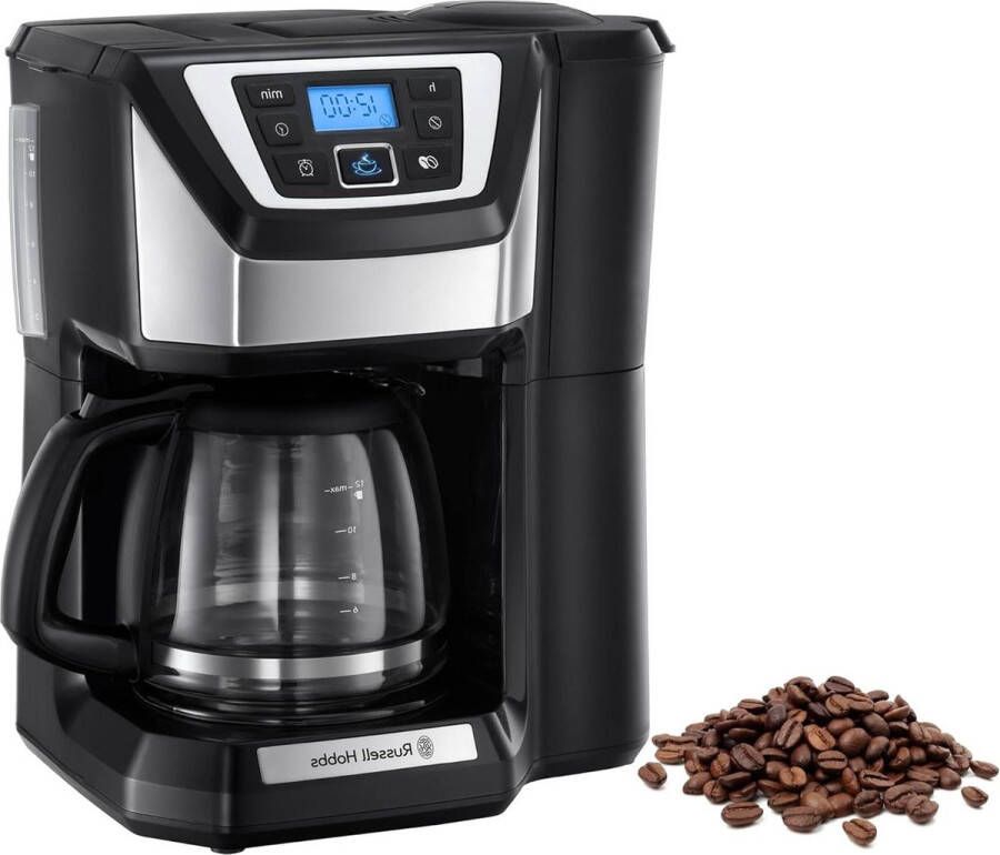 Koffiemachine met molen Digitale timer Douchekop Optimale extractie Aroma Russell Hobbs Victory Filterkoffiezetapparaat 22000-56 RH Max. 12 kopjes Glazen kan 1.5L Maalstand