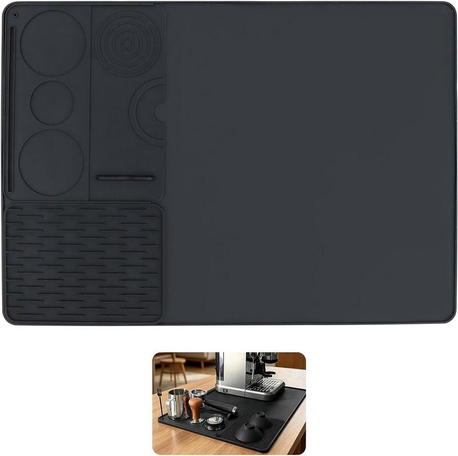 Koffiemachine Onderlegger Afdruipmat Set Keuken Organiseren 3-in-1 Afneembaar 54.5x38.5cm Zwart