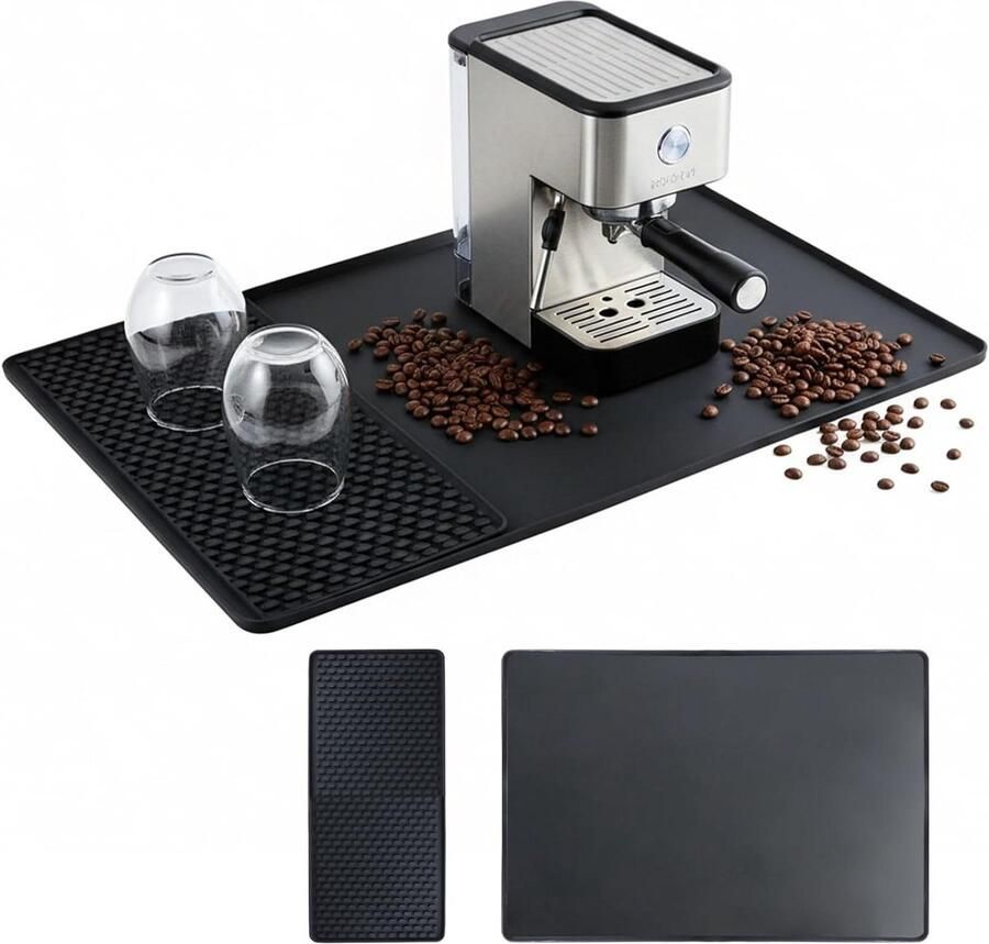 Koffiemachine Onderlegger Siliconen Mat Keukenwerkblad Beschermen Afneembaar Afdruipgedeelte 60x40cm Zwart