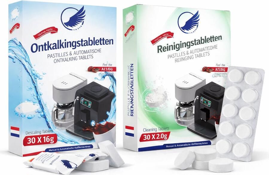 Koffiemachineontkalker Reinigingsset Koffiemachine 60 30 x Ontkalkingstabletten 30x ECO Reinigingstabletten voor Espressomachine Koffiezetapparaten