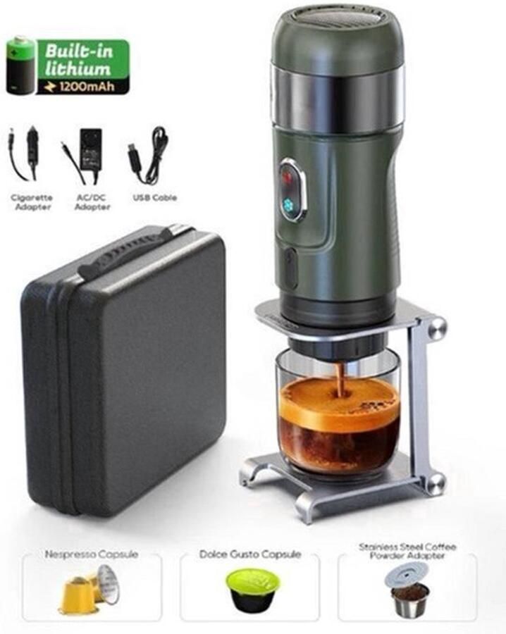 Koffiemachines Koffiezetapparaat Draagbare & Draadloze Espresso Machine – Goed voor Auto & Camping – Geschikt voor Nespresso & Dolce Gusto Capsules Groen