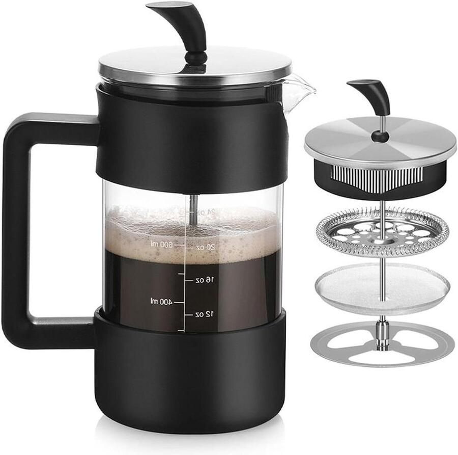 Koffiemaker met Franse pers Koffiezetter Glas Koffie Bereiden Hittebestendig Ontwerp 1 liter Transparant