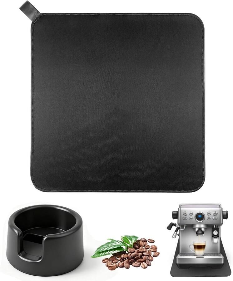Koffiemaker Pad 33 x 32 cm Bar Mat in Zwart voor Koffiemachines en Koffiemolens Inclusief Siliconen Tamping Station