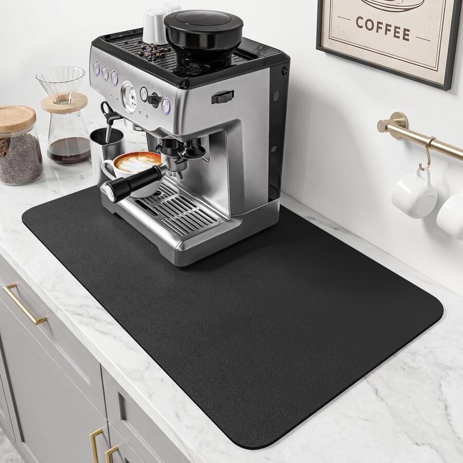 Koffiemat Groot Koffiebar Accessoires voor Aanrecht Absorberende Afwasmat Antislip en Verberg Vlekpad voor Espressomachine en Aanrecht Zwart