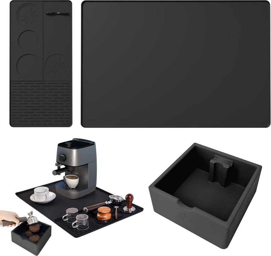 Koffiemat koffiezetapparaat siliconen matset inclusief tampermat antislip gemakkelijk te reinigen optionele afgietdoos voor espressomachine (matset + koffieset box)