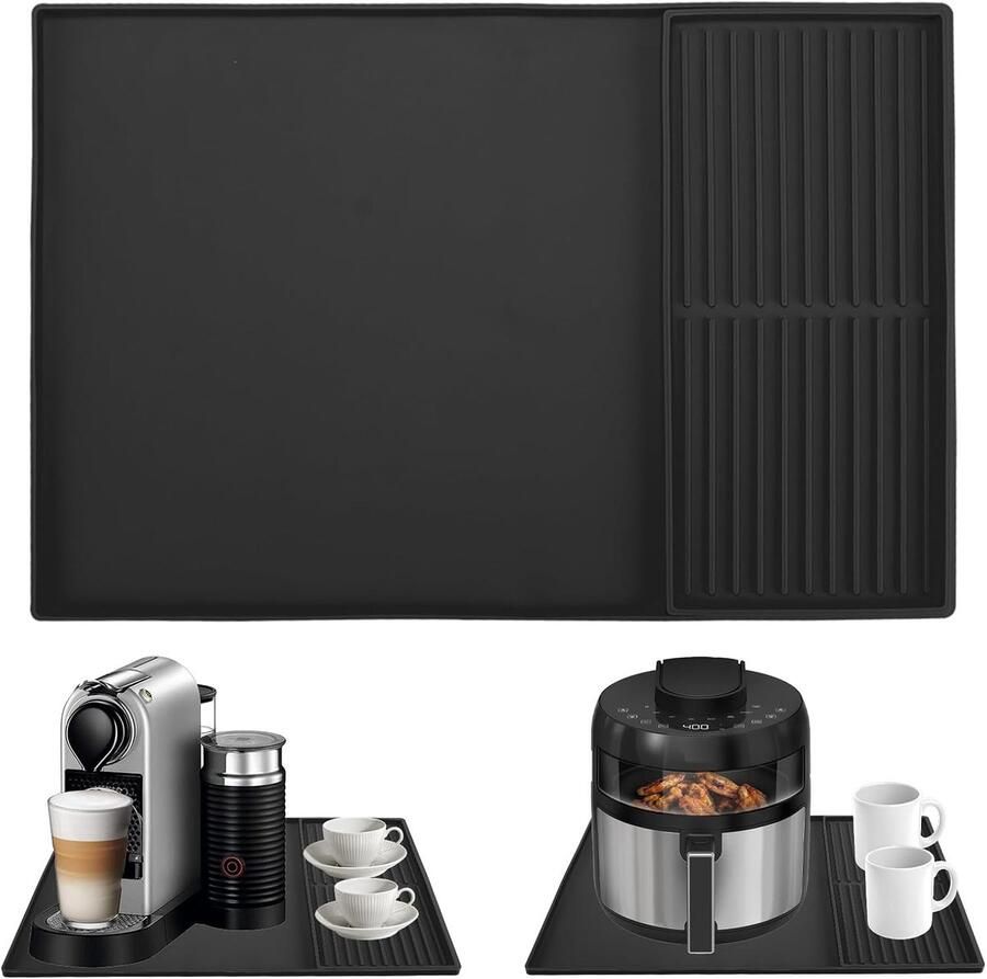 Koffiemat met verhoogde rand 61 x 40 5 cm koffiebarmat past onder het koffiezetapparaat espressomachine afdruipmat voor servies zwart 40 x 19 cm