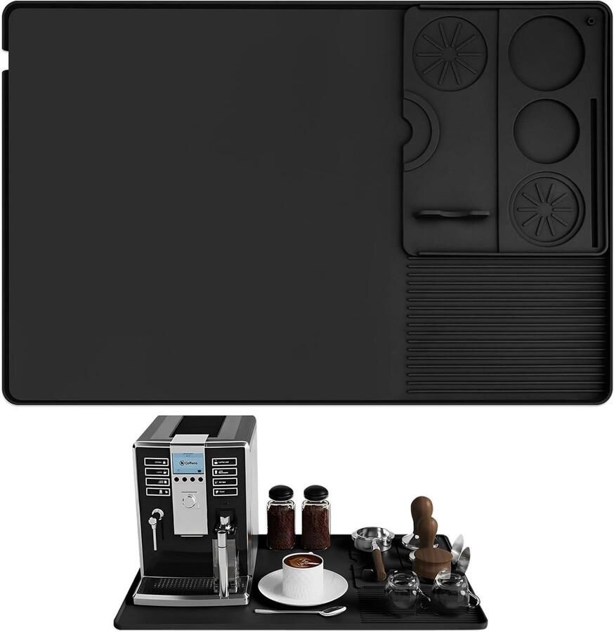 Koffiemat van Siliconen met Afneembare Tamping Mat 50x30cm Vlekbestendig en Droog Ideaal voor Koffiezetapparaat en Espressomachine Zwart