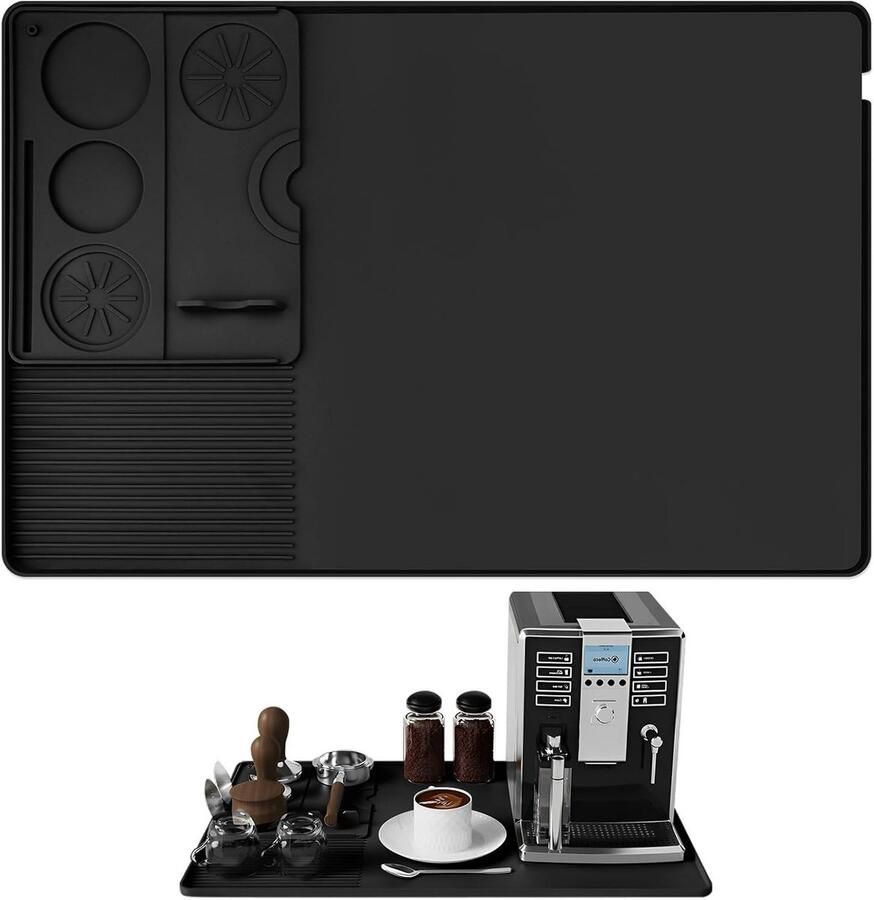Koffiemat van Siliconen met Verwijderbare Tampmat 50x30cm Vlekbestendig en Antislip Geschikt voor Koffiezetapparaat en Espressomachine Zwart