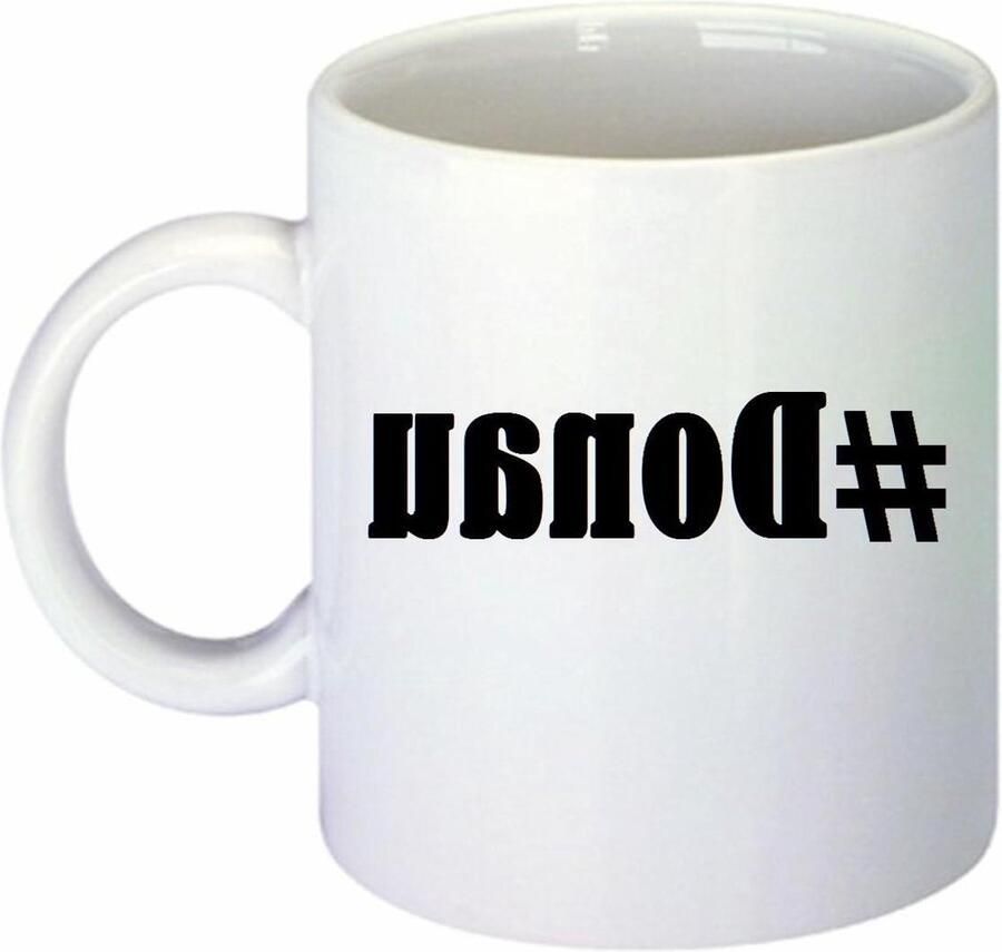 Koffiemok Donau Theemok Kopje Koffie Drinken Hashtag Opdruk 95 cm Hoog Wit