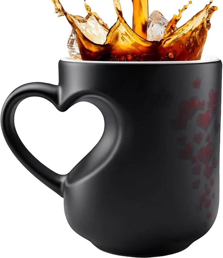 Koffiemok Hartvormig Verkleurende Mok Drinkbeker Warme Dranken Drinken Hart Onthullend Effect 325 ml Zwart
