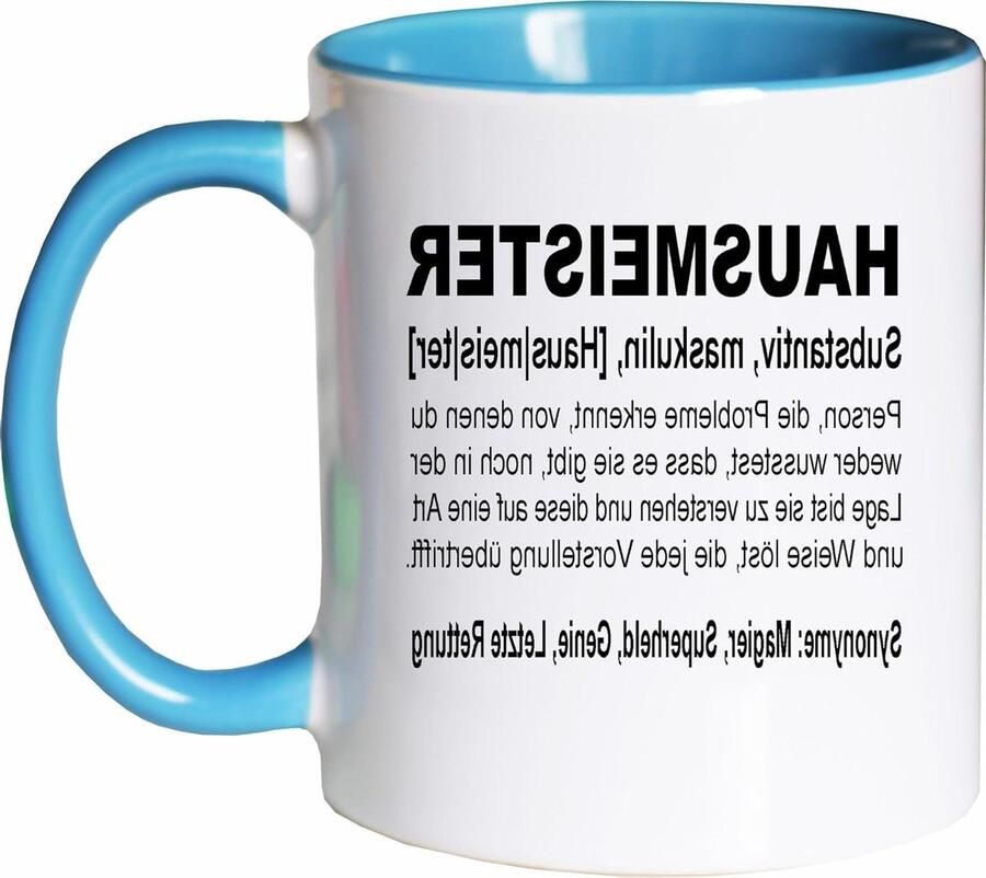 Koffiemok huismeester Theekop grap Dagelijks gebruik Vaatwasmachinebestendig 330 ml Wit-lichtblauw