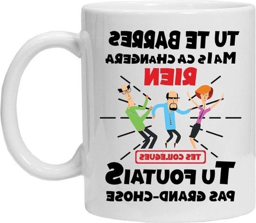 Koffiemok humor collega grappige mok kantoorcadeau dansende collega's 330 gram wit