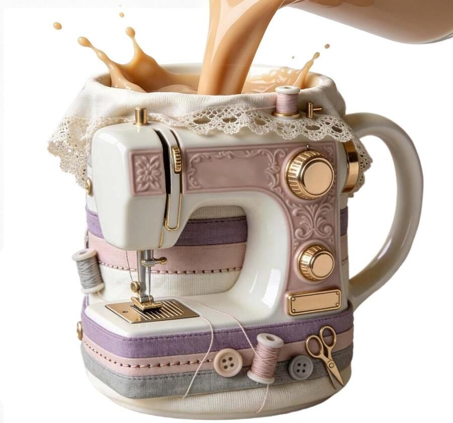 Koffiemok Keramiek Thema mok Creatief werk Naaimachine design 33 cl Uniek