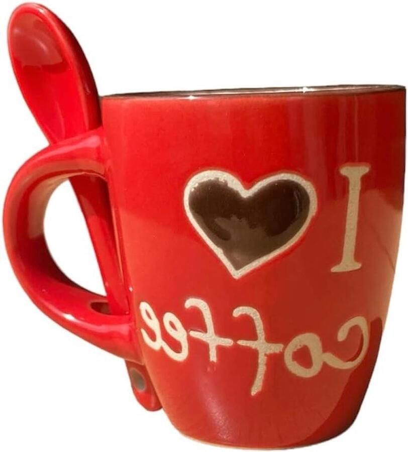 Koffiemok met Lepel Espresso kopje Koffiedrinken Geïntegreerde lepel 65 ml Rood wit