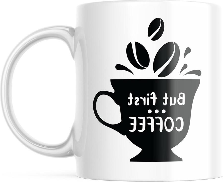 Koffiemok met tekst Themok met opdruk Ochtendritueel starten Magnetron vaatwasserbestendig 330 Milliliter Wit