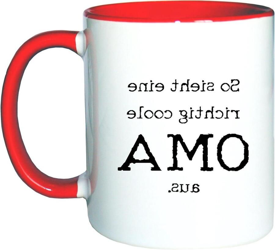 Koffiemok Oma Mok Omi Grootmoeder Koffie Drinken Vaatwasmachinebestendig 330 ml Wit-Rood
