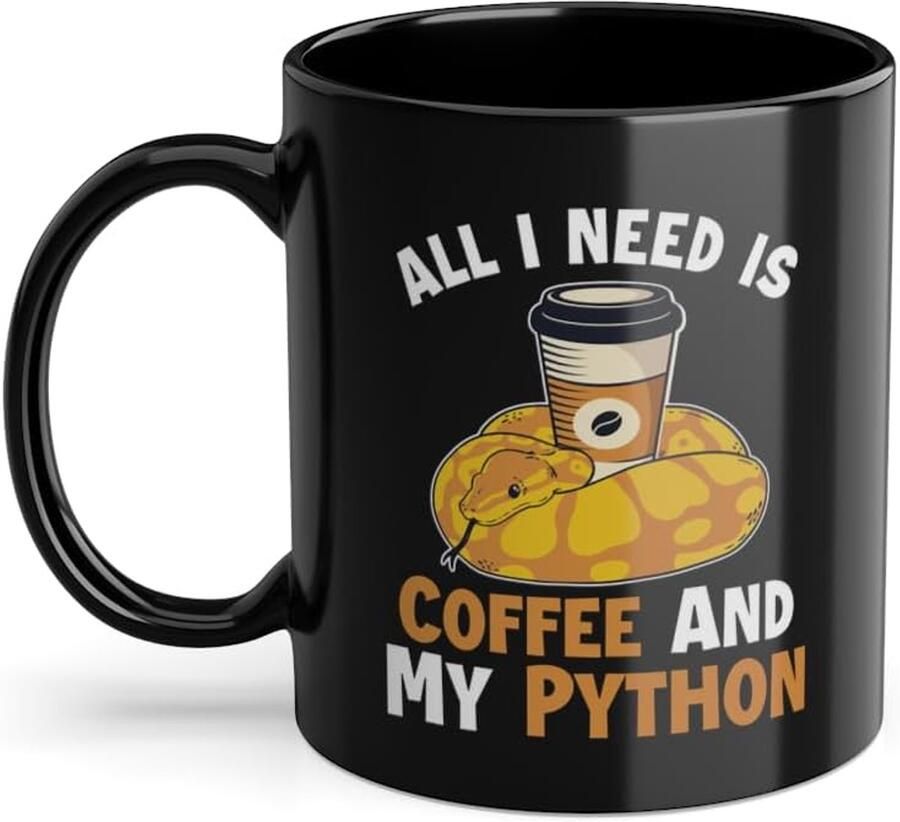 Koffiemok Python Slang Mok Koffie Drinken Dubbelzijdig Bedrukt 330 ml Zwart