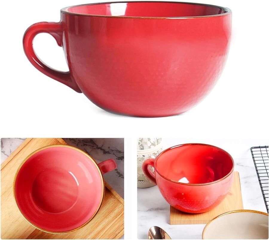 Koffiemok XXL Grote mok Soepkom Warme dranken drinken Hittebestendig keramiek 700 ml Rood