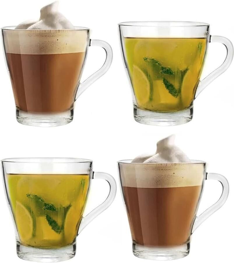 Koffiemokken set van 4 300 ml doorzichtige theekopjes voor latte cappuccino espresso warme chocolademelk ijsthee kruidenthee drinkglazen