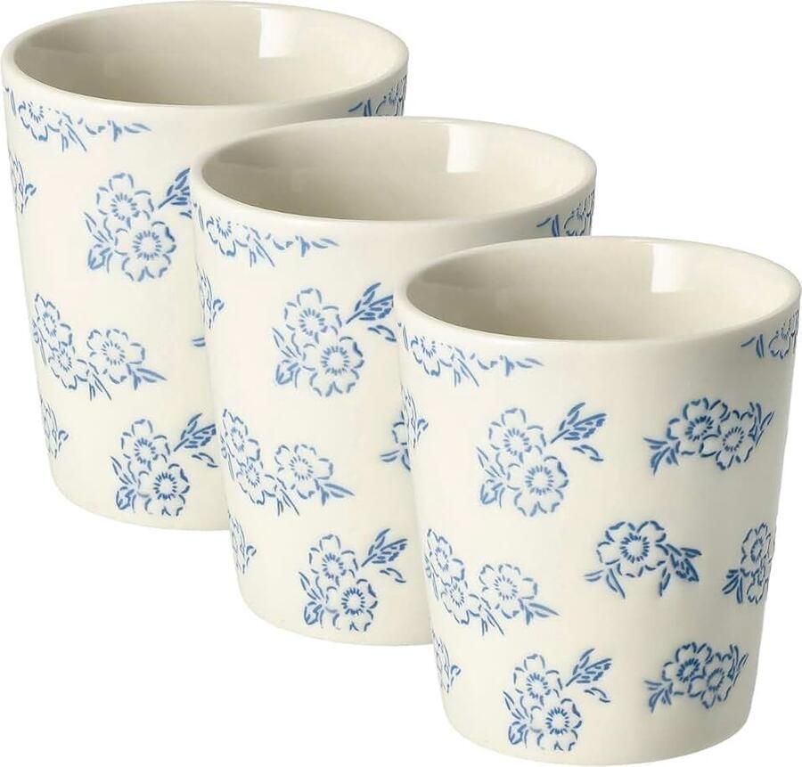 Koffiemokken Zonder Oor Set van 3 – Espresso Kopjes 200 ml – Koffiemokken Klein Bloemenprint Espresso Kopjes – Theekopjes