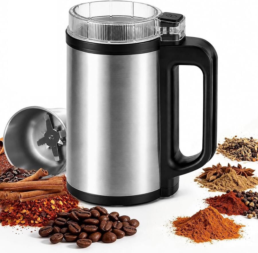 Koffiemolen Electrisch koffiemaler Kruidenmolen Koffie Grinder Specerijenmolen Graanmolen Compact 300 W RVS voor koffie specerijen noten