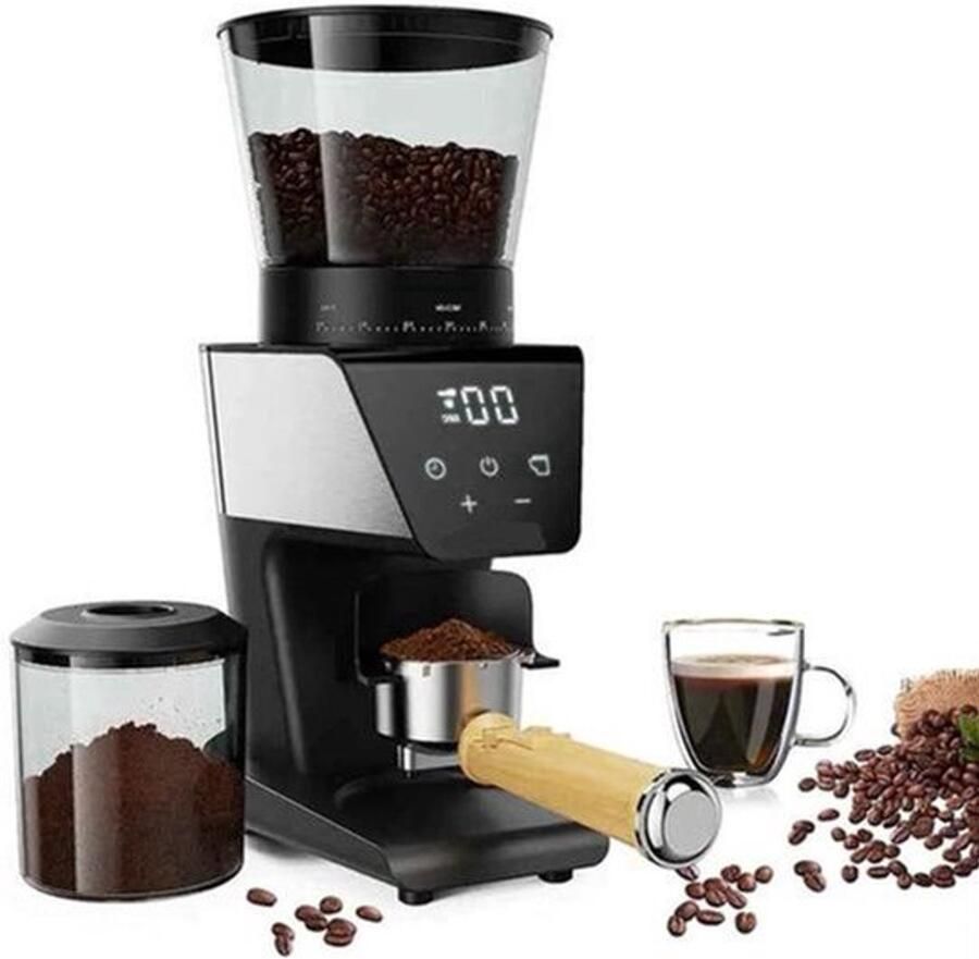 Koffiemolen Elektrische 220V Burr Grinder met 30 Maalstanden Conische Maalschijven Instelbare Maalgraad voor Espresso & Filterkoffie LCD Display 90g+ Bonenreservoir LCD-Scherm met Timer - Foto 1