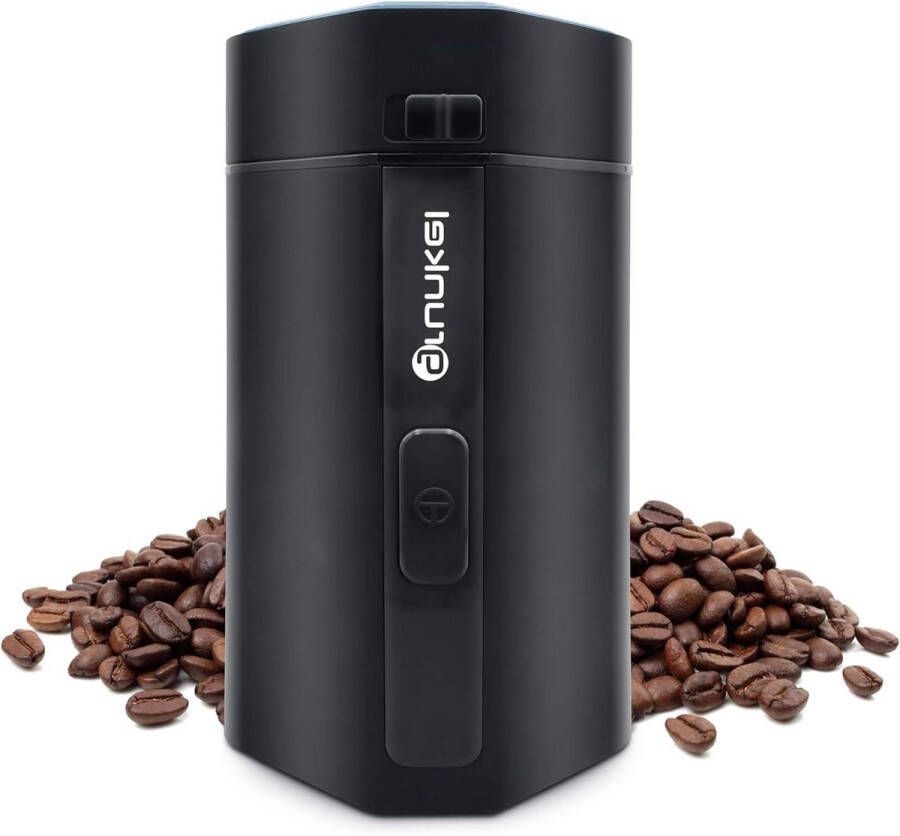 Koffiemolen gedroogde vruchten en elektrische specerijen 150 W zwart met drukknop inhoud 50 g roestvrijstalen messen