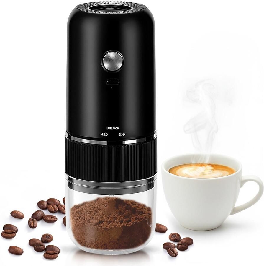 Koffiemolen Geschikt voor thuis op kantoor en in cafés. Elektrische koffiemolen ook geschikt voor het malen van kruiden bonen en granen. USB-opladen bediening met één knop en verwijderbare maalkamer