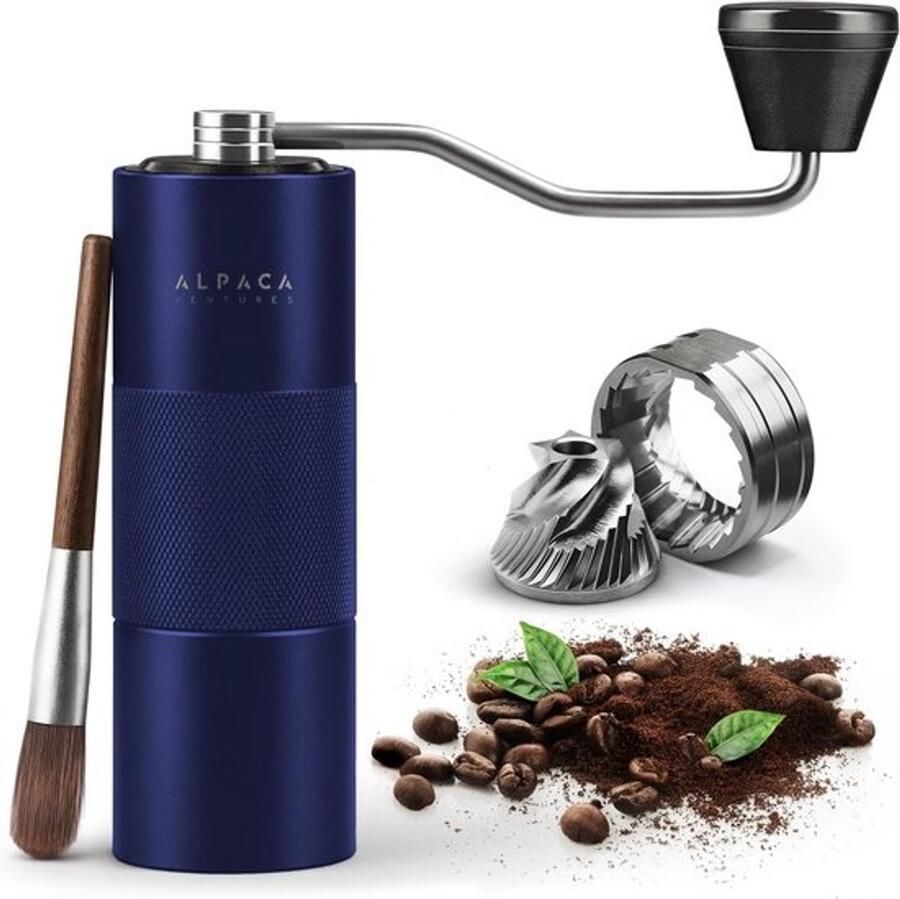 Koffiemolen Handmatig Roestvrij Staal Espresso Malen Dubbele Lager 14 x 4.8 x 16 cm Blauw Metallic