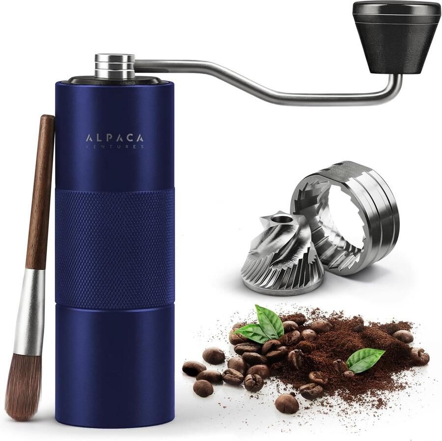 Koffiemolen Handmatig Roestvrij Staal Espresso Malen Dubbele Lager 14 x 4.8 x 16 cm Blauw Metallic