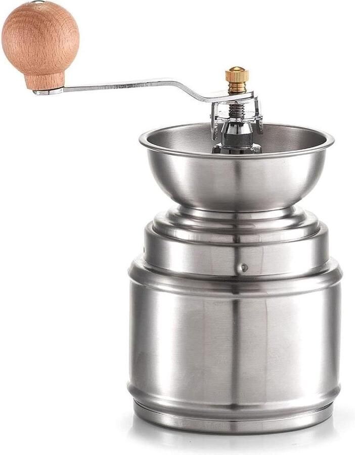 Koffiemolen Handmolen Bonen Verse Koffie Keramisch Maalwerk 10 x 21.5 cm Zilver