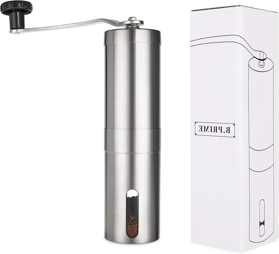 Koffiemolen Koffiebonenmaler Verse Koffie Zetten Keramisch Maalwerk 20 cm hoog Zilver