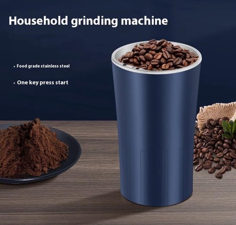 Koffiemolen-koffiemolen electrisch-koffiemolens- Krachtig en snel koffie malen Eenvoudig aan uit zetten van poedermolen met één druk op de knop Ideaal voor kruiden specerijen noten granen en koffiebonen Blauw 250 ml