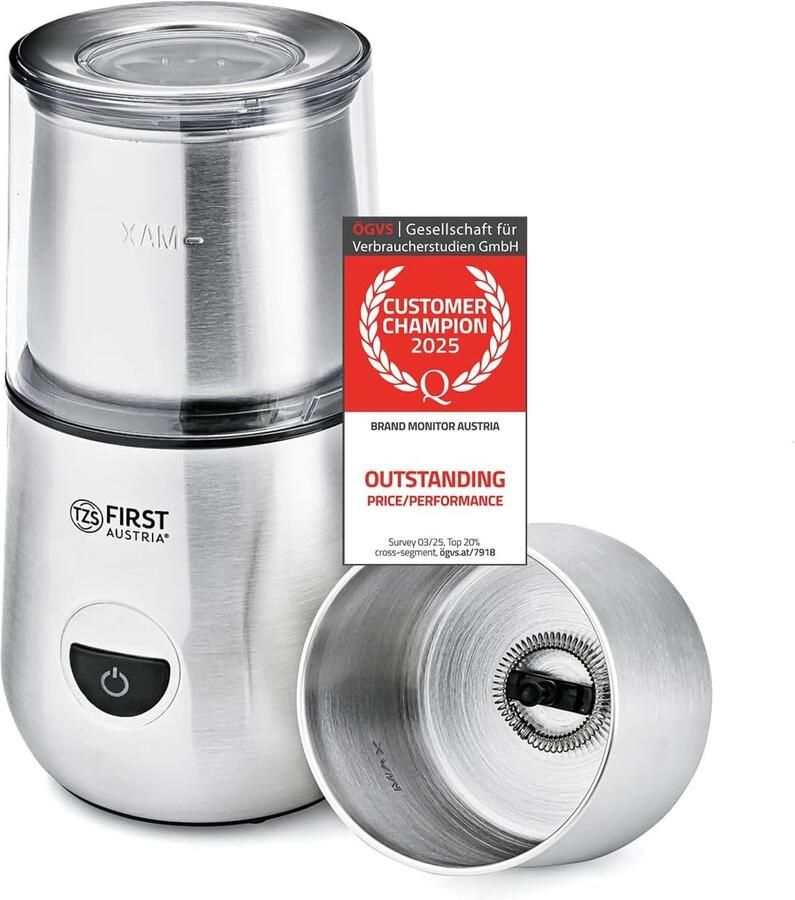 Koffiemolen Melkopschuimer 2-in-1 Apparaat Koffiezetapparaat Verse Koffie Maken Roestvrijstalen Messen 100 g 100 ml Grijs - Foto 2