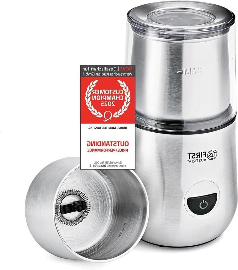 Koffiemolen Melkopschuimer 2-in-1 Apparaat Koffiezetapparaat Verse Koffie Maken Roestvrijstalen Messen 100 g 100 ml Grijs