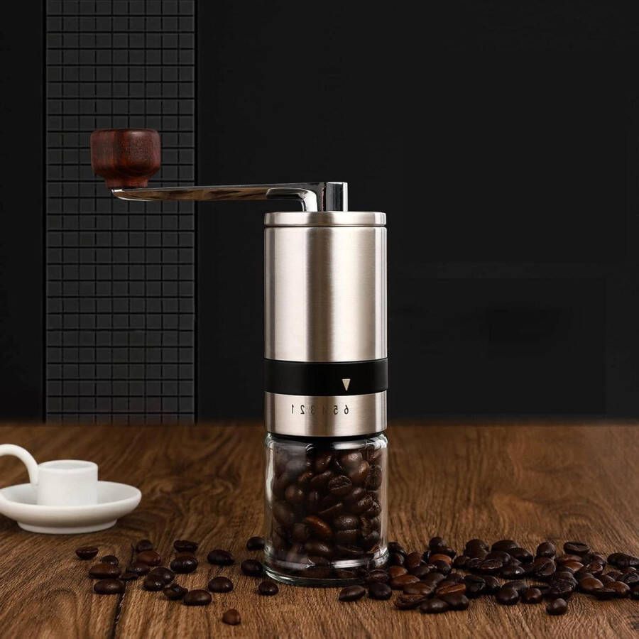 Koffiemolen Rvs Hand Crank Draagbare 6 Verstelbare Bean Grind Size Espresso Grinder voor Thuis en Op Reis