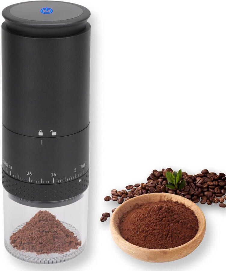 Koffiemolens Draagbare Koffiemolen 38 Fijnheidsstanden LCD Scherm USB Oplaadbaar Zwart