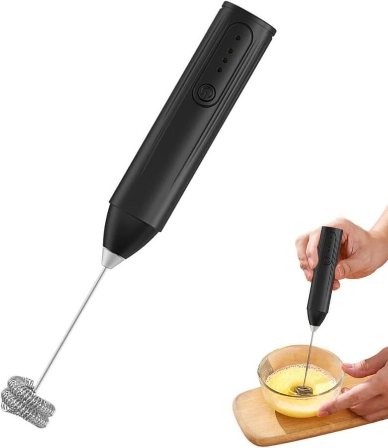 Koffieopschuimer Melkopschuimer Garde Dranken Bereiden Oplaadbaar Type-C 22 cm Zwart