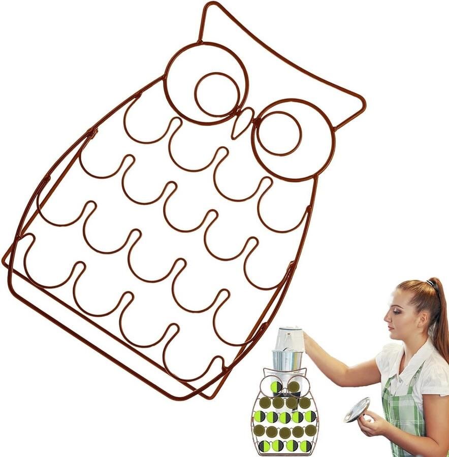 Koffiepad Organizer Espresso Pad Houder Keuken Organiseren Unieke Uilvorm Capaciteit 20 Pads Brons