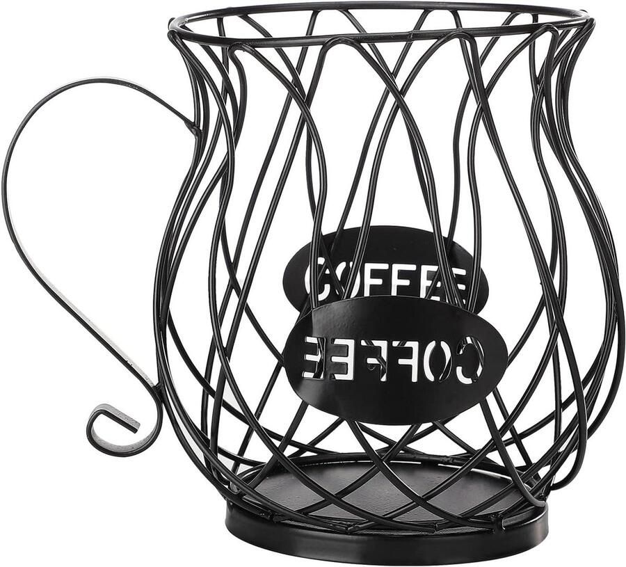 Koffiepadhouder Organizer Espresso Cup Houder Koffie Opslag Decoratief Draadontwerp 17.5x9.5x14cm Zwart