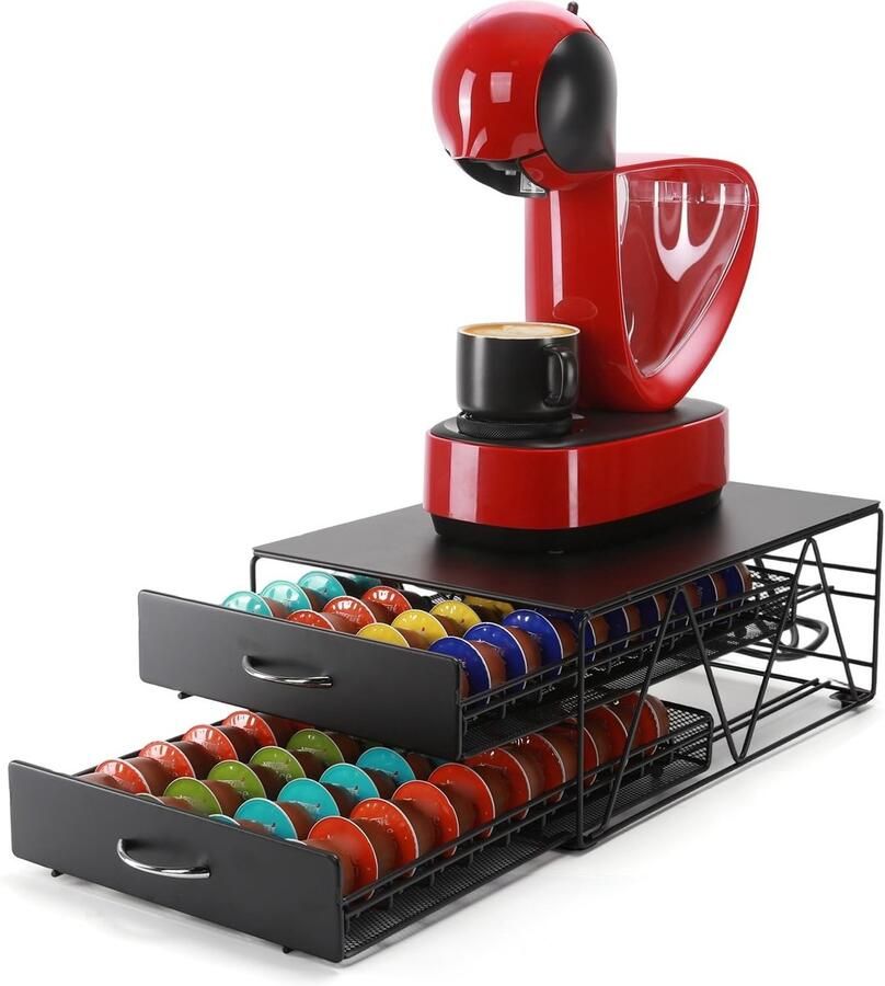 Koffiepads Houder voor Dolce Gusto Capsulehouder met lades (2 Tier)，Opbergbox geschikt voor 80 koffiecups Organizer voor cups en accessoires