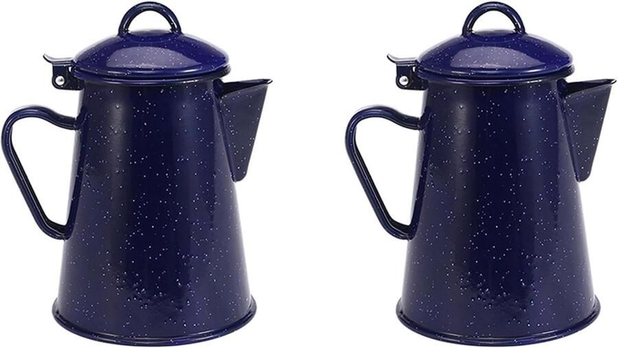 Koffiepot Emaille Waterkoker Decor Warme Dranken Set van Twee 13 x 20 cm Blauw Sterrenhemel