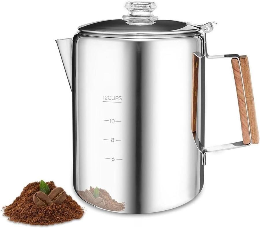 Koffiepot Kookplaat Percolator Koffiezetapparaat Thuis Koffie Zetten Roestvrijstaal 12 Kopjes Zilver