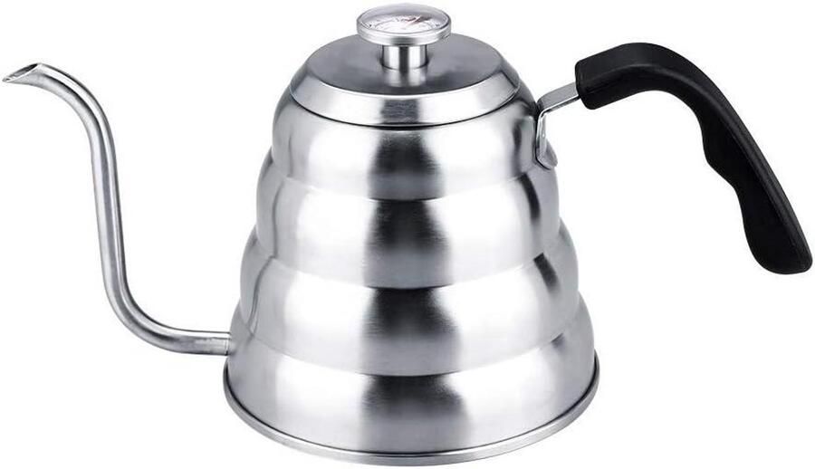 Waterkoker met thermometer Theepot met tuit Koffie en thee zetten Roestvrij staal constructie 1.2 Liter Zilver