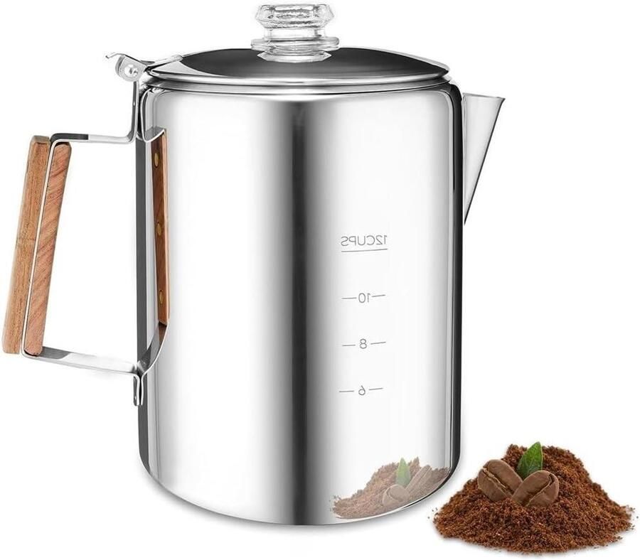 Koffiepot Percolator Buiten Koken Koffie Zetten Roestvrij Staal 12 Kops Zilver